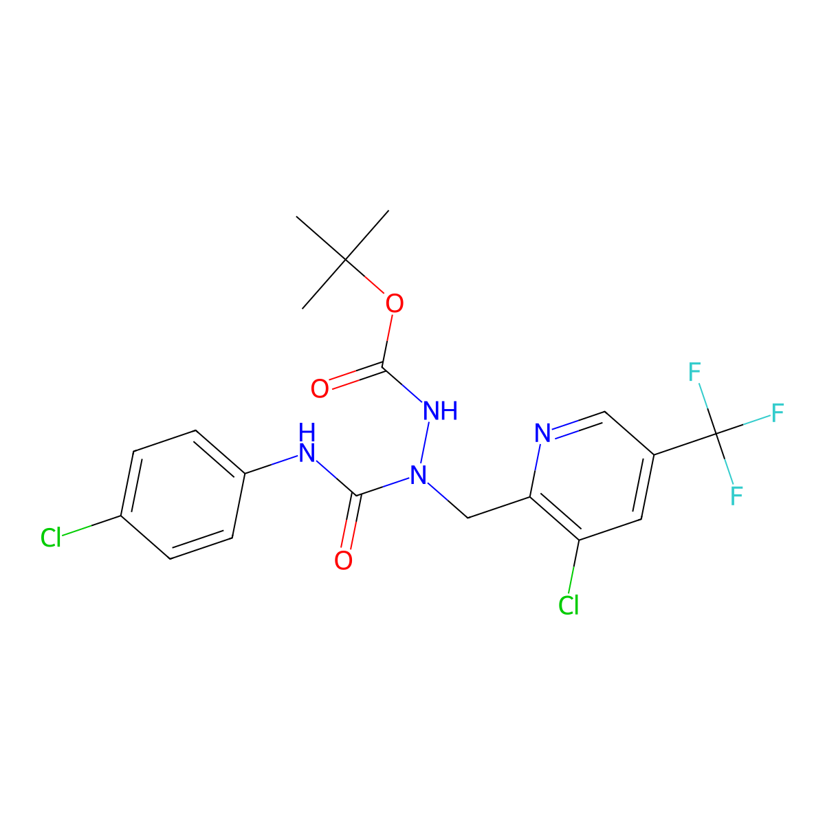 N-({[3-chloro-5-(trifluoromethyl)pyridin-2-yl]methyl}[(4-chlorophenyl)carbamoyl]amino)(tert-butoxy)formamide molecular structure, CAS 2059513-01-6