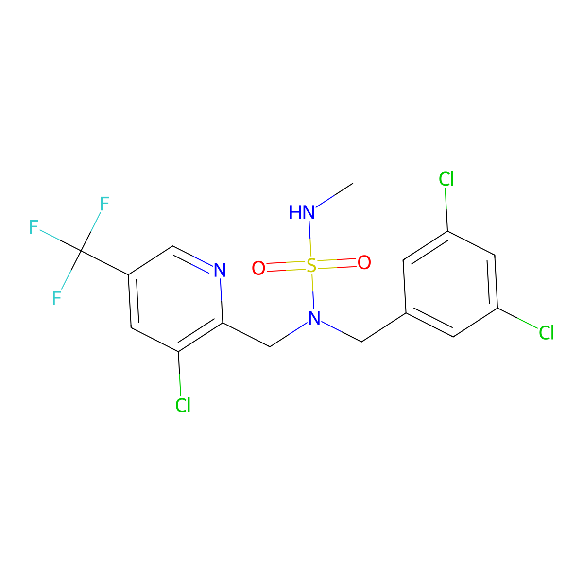 ({[3-Chloro-5-(trifluoromethyl)pyridin-2-yl]methyl}[(3,5-dichlorophenyl)methyl]sulfamoyl)(methyl)amine molecular structure, CAS 2059513-74-3