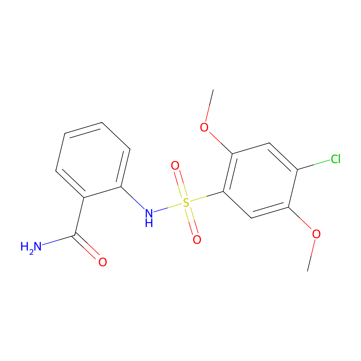2-(4-Chloro-2,5-dimethoxybenzenesulfonamido)benzamide molecular structure, CAS 2059538-26-8