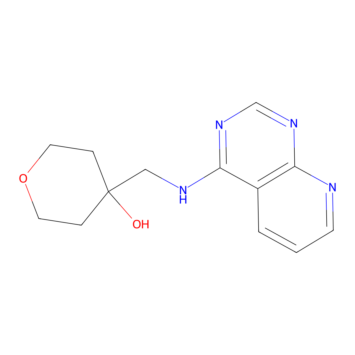 4-[({Pyrido[2,3-d]pyrimidin-4-yl}amino)methyl]oxan-4-ol molecular structure, CAS 2059594-16-8