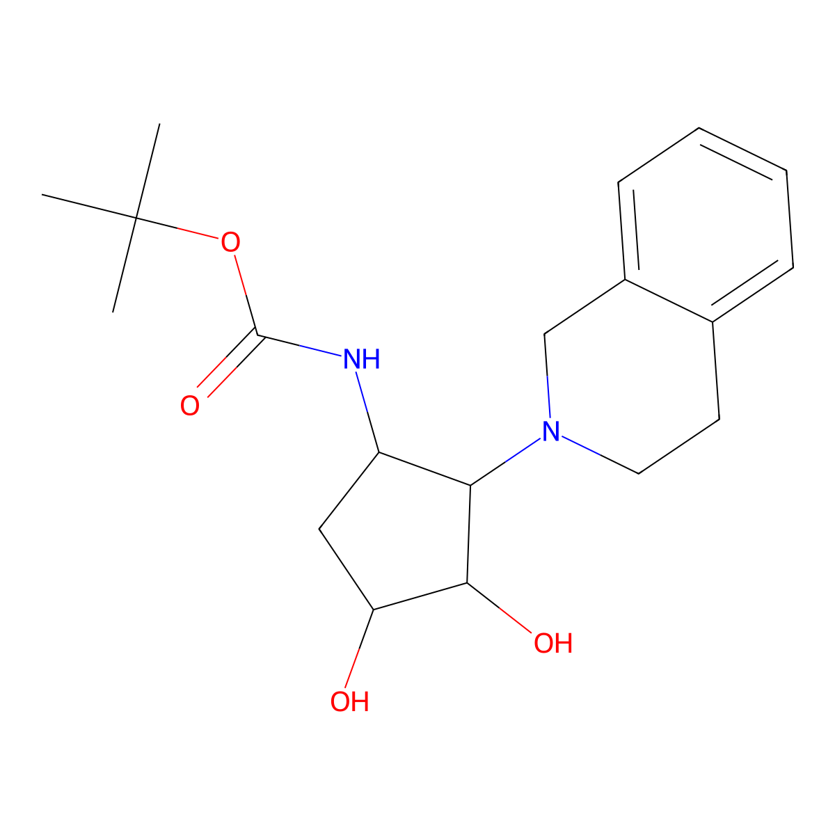 rac-tert-butyl N-[(1R,2S,3R,4S)-3,4-dihydroxy-2-(1,2,3,4-tetrahydroisoquinolin-2-yl)cyclopentyl]carbamate molecular structure, CAS 2059734-74-4