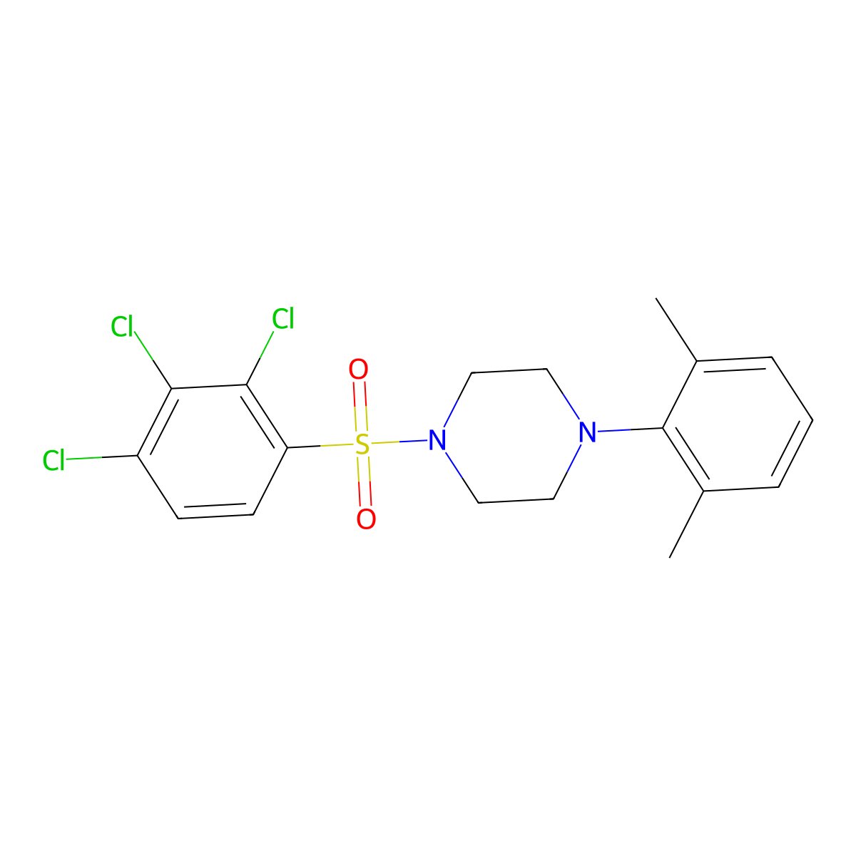 1-(2,6-Dimethylphenyl)-4-(2,3,4-trichlorobenzenesulfonyl)piperazine molecular structure, CAS 2059737-87-8