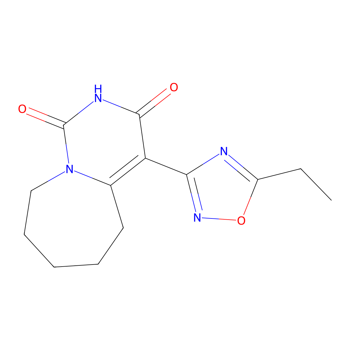 4-(5-ethyl-1,2,4-oxadiazol-3-yl)-6,7,8,9-tetrahydropyrimido[1,6-a]azepine-1,3(2H,5H)-dione molecular structure, CAS 2059769-92-3