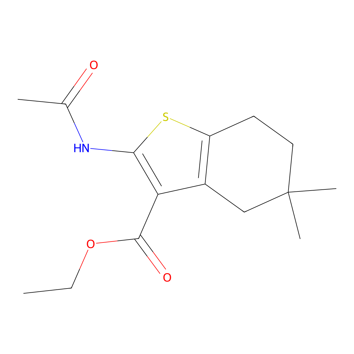 Ethyl 2-acetamido-5,5-dimethyl-4,5,6,7-tetrahydro-1-benzothiophene-3-carboxylate molecular structure, CAS 2059796-52-8
