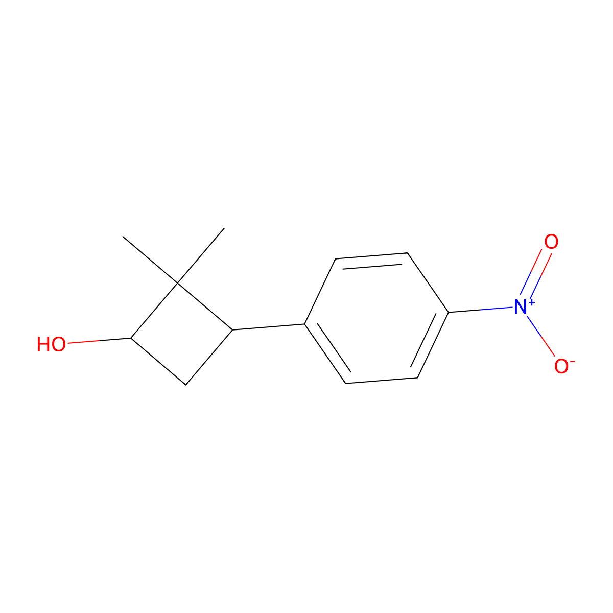 rac-(1R,3R)-2,2-dimethyl-3-(4-nitrophenyl)cyclobutan-1-ol, cis molecular structure, CAS 2059908-56-2