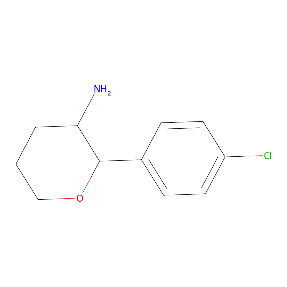 rac-(2R,3S)-2-(4-chlorophenyl)oxan-3-amine molecular structure, CAS 2059908-77-7