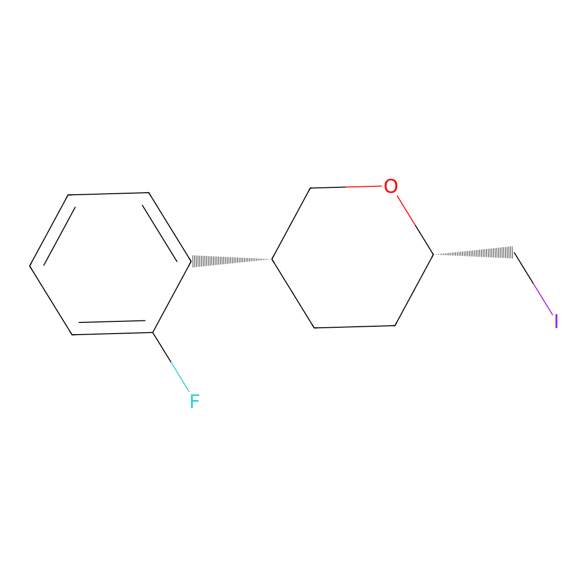 (2S,5R)-5-(2-Fluorophenyl)-2-(iodomethyl)oxane molecular structure, CAS 2059908-79-9