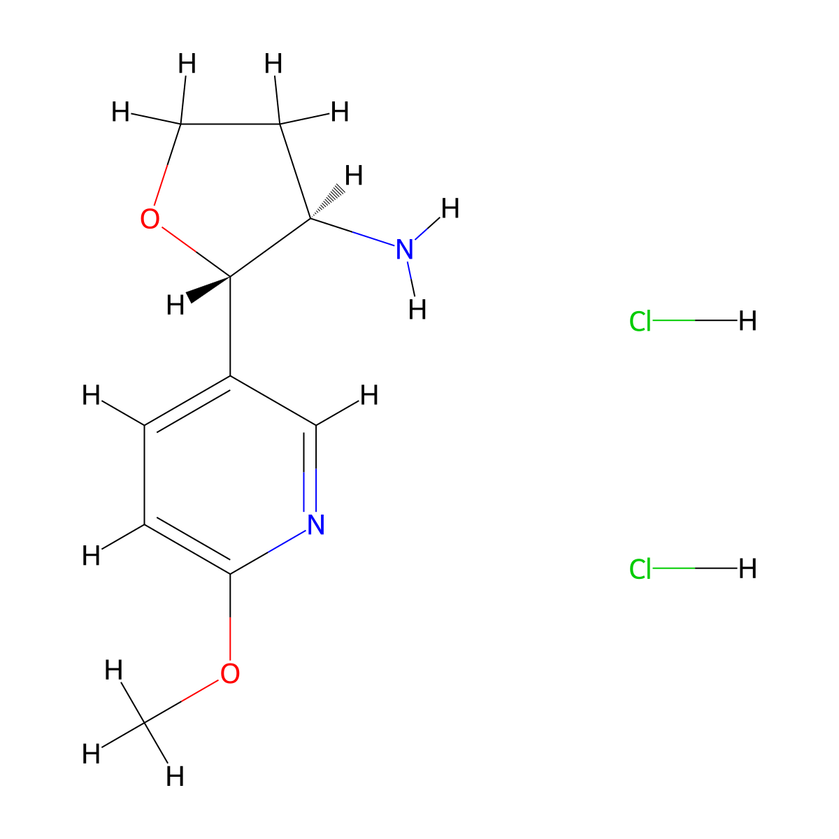 rac-(2R,3S)-2-(6-methoxypyridin-3-yl)oxolan-3-amine dihydrochloride, trans molecular structure, CAS 2059908-85-7