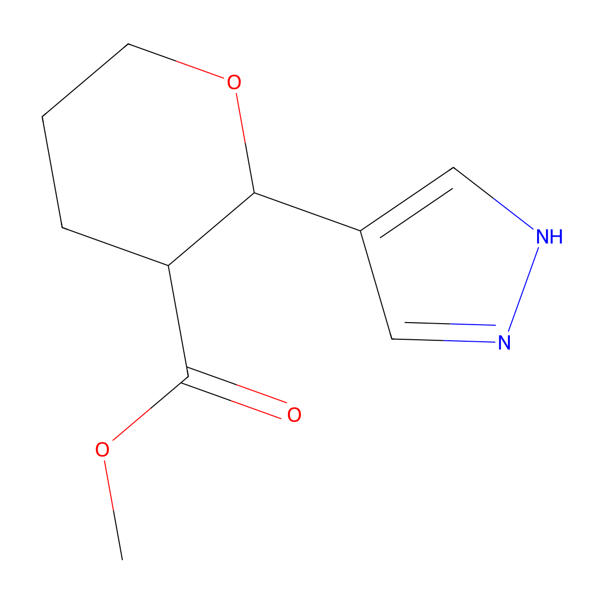 rac-methyl (2R,3R)-2-(1H-pyrazol-4-yl)oxane-3-carboxylate molecular structure, CAS 2059909-54-3