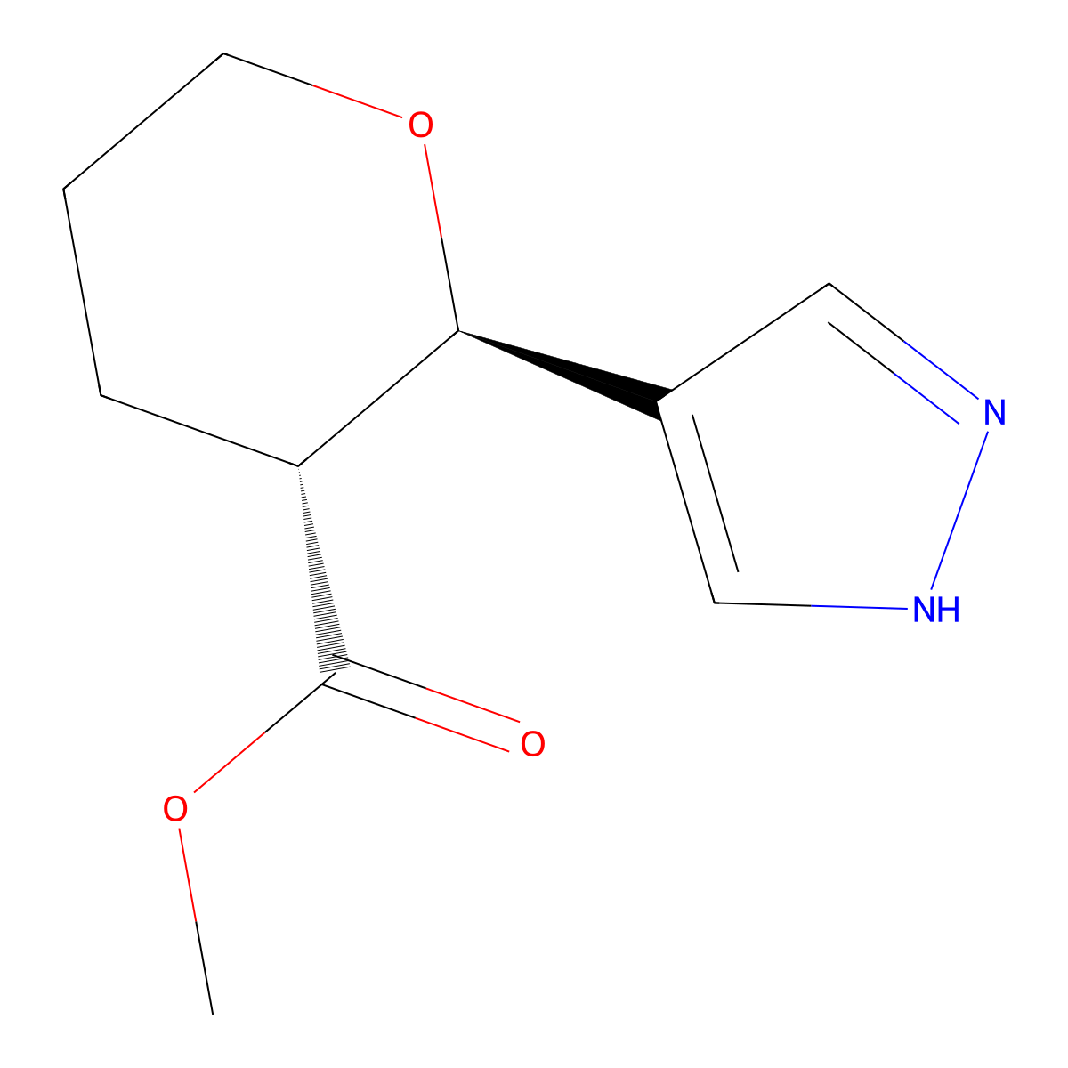 rac-methyl (2R,3R)-2-(1H-pyrazol-4-yl)oxane-3-carboxylate molecular structure, CAS 2059909-54-3