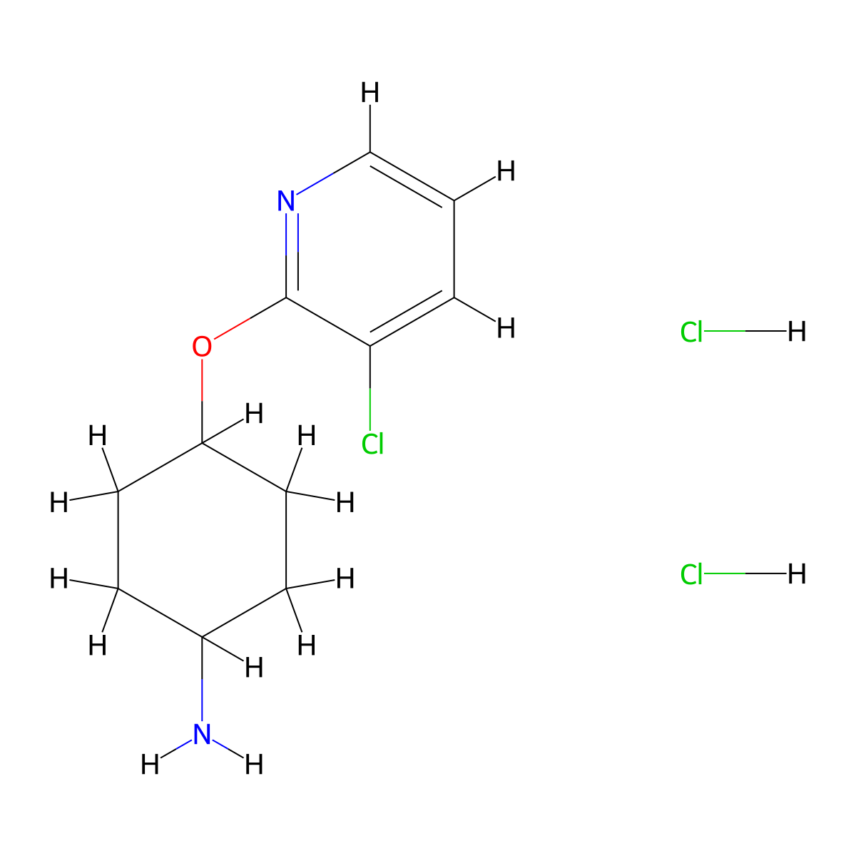 4-[(3-Chloropyridin-2-yl)oxy]cyclohexan-1-amine dihydrochloride, trans molecular structure, CAS 2059909-60-1