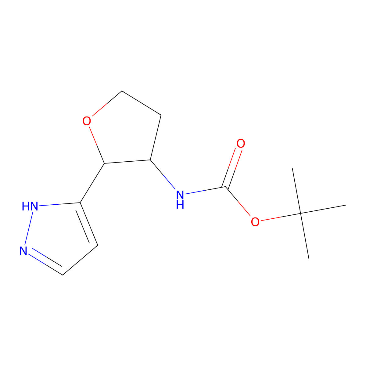 tert-Butyl N-[(2R,3R)-2-(1H-pyrazol-3-yl)oxolan-3-yl]carbamate molecular structure, CAS 2059910-13-1