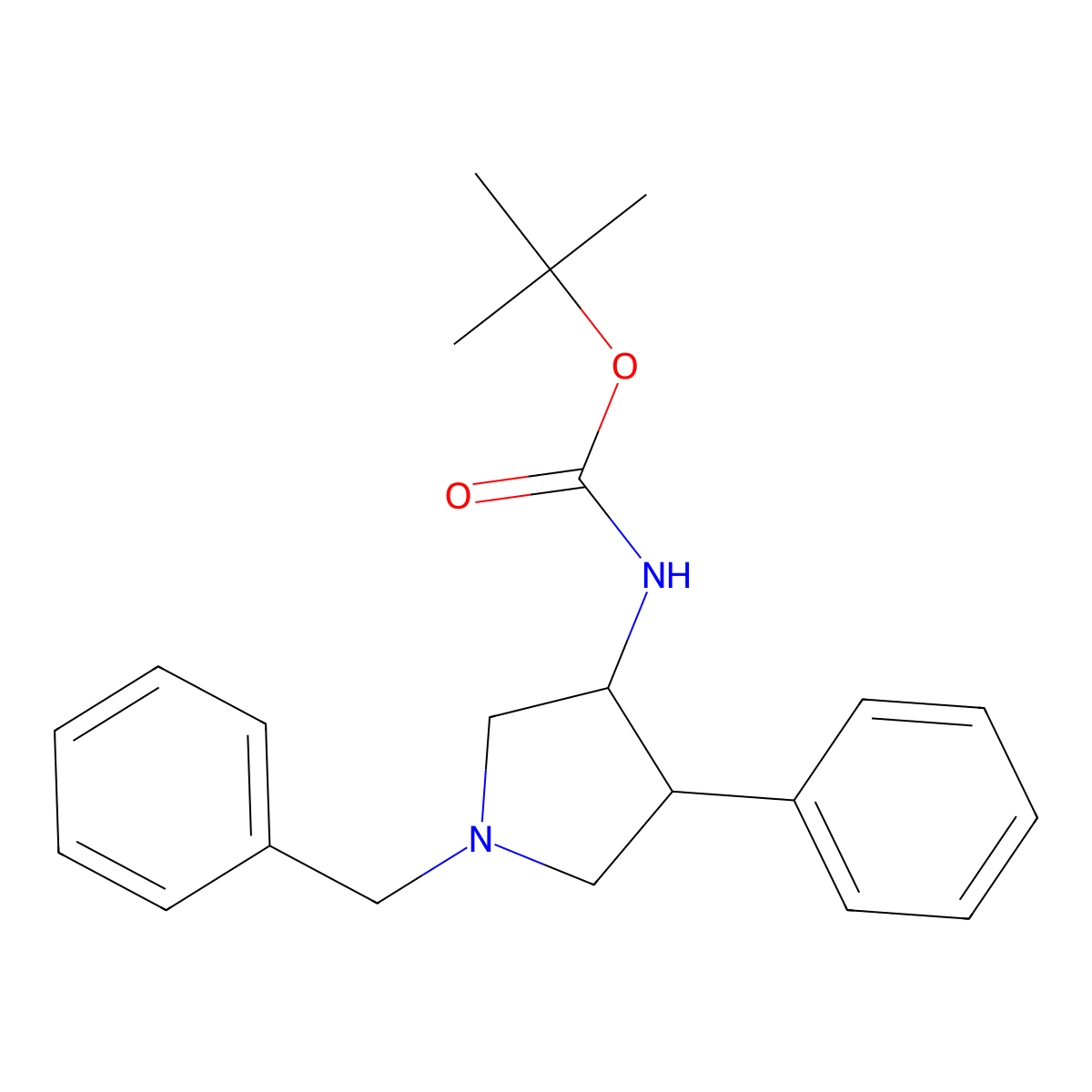 rac-tert-butyl N-[(3R,4S)-1-benzyl-4-phenylpyrrolidin-3-yl]carbamate, trans molecular structure, CAS 2059910-21-1