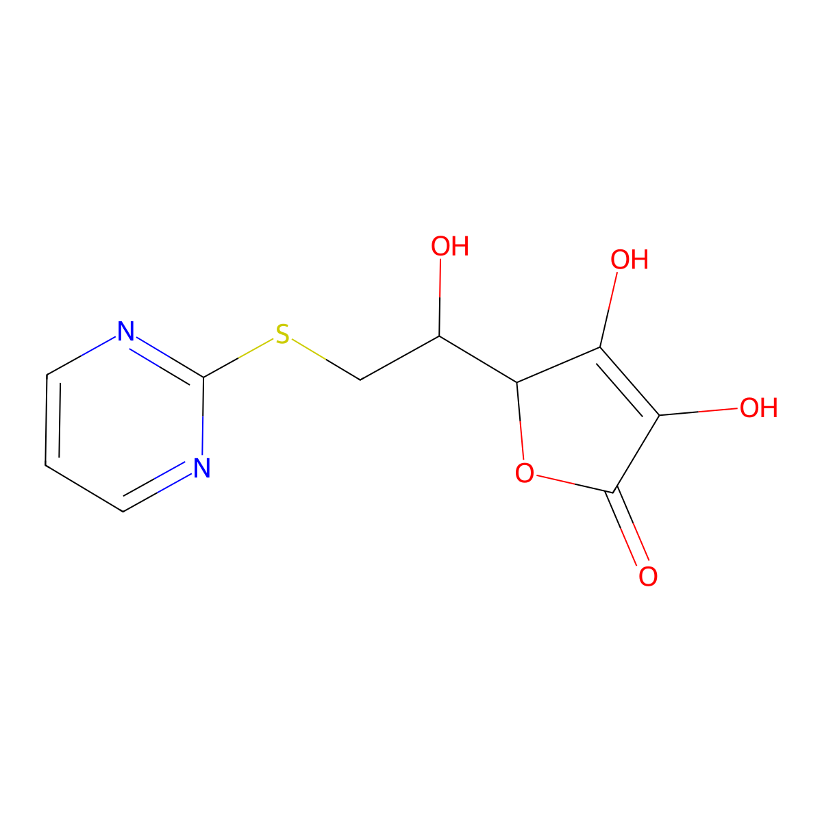 (5R)-3,4-Dihydroxy-5-[(1R)-1-hydroxy-2-(pyrimidin-2-ylsulfanyl)ethyl]-2,5-dihydrofuran-2-one molecular structure, CAS 2059910-35-7