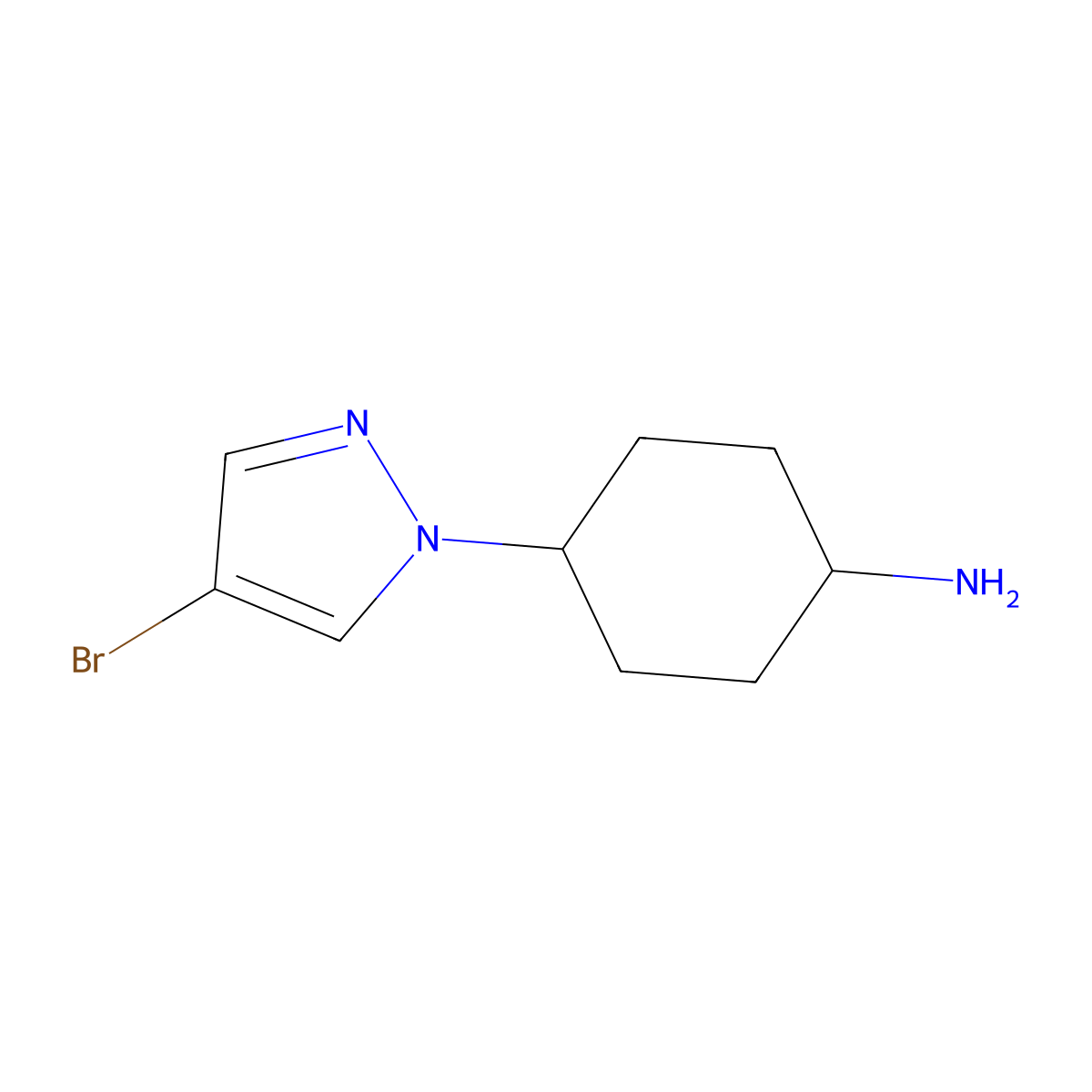 4-(4-bromo-1H-pyrazol-1-yl)cyclohexan-1-amine molecular structure, CAS 2059910-36-8