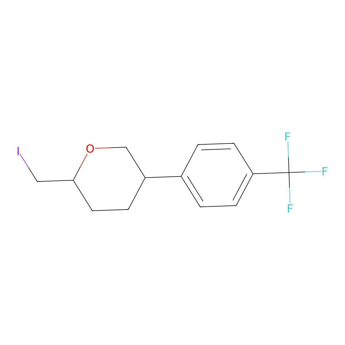 (2S,5R)-2-(Iodomethyl)-5-[4-(trifluoromethyl)phenyl]oxane molecular structure, CAS 2059910-55-1