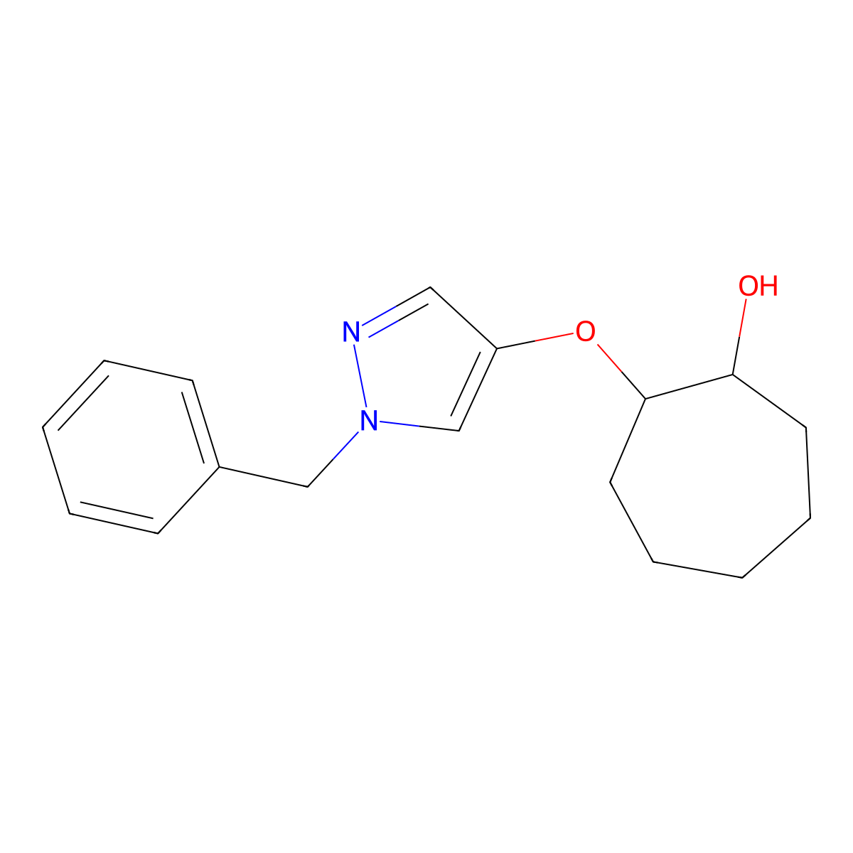 (1R,2R)-2-[(1-Benzyl-1H-pyrazol-4-yl)oxy]cycloheptan-1-ol molecular structure, CAS 2059910-84-6