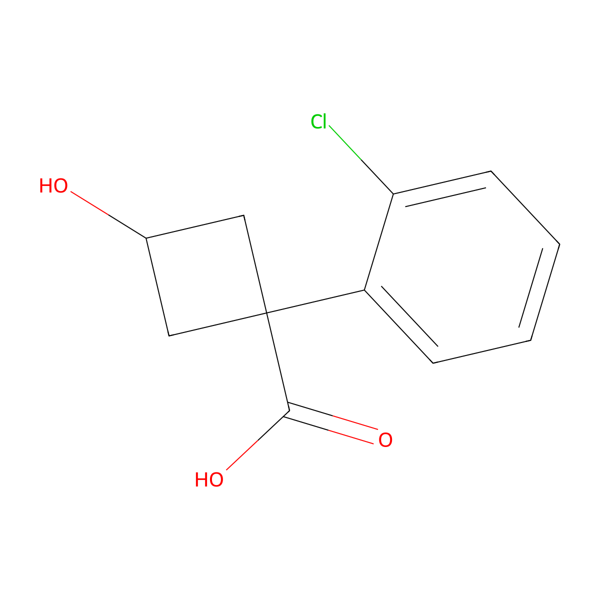 Rac-(1s,3s)-1-(2-chlorophenyl)-3-hydroxycyclobutane-1-carboxylic acid molecular structure, CAS 2059911-46-3