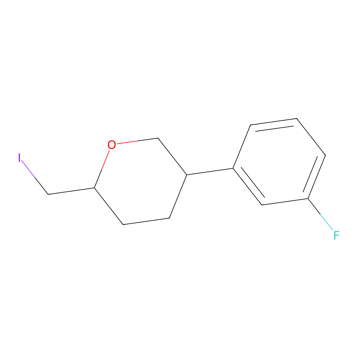 (2S,5R)-5-(3-Fluorophenyl)-2-(iodomethyl)oxane molecular structure, CAS 2059911-50-9