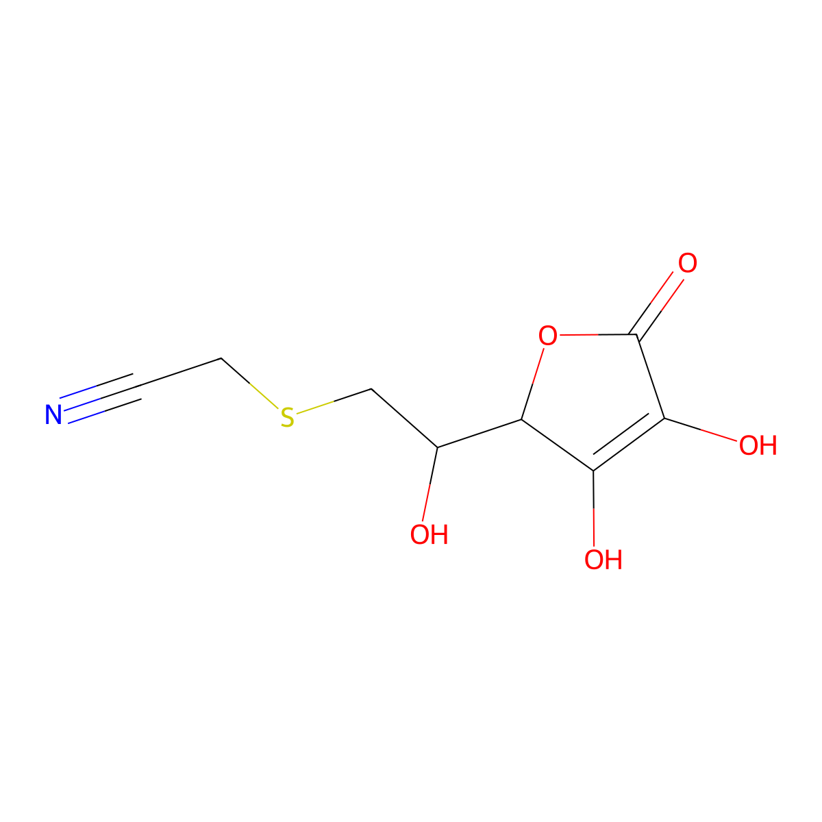 2-{[(2R)-2-[(2R)-3,4-dihydroxy-5-oxo-2,5-dihydrofuran-2-yl]-2-hydroxyethyl]sulfanyl}acetonitrile molecular structure, CAS 2059911-82-7