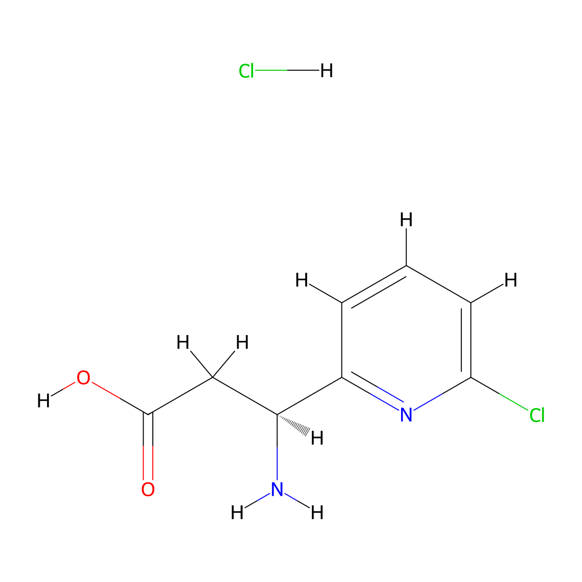 (3S)-3-amino-3-(6-chloropyridin-2-yl)propanoic acid hydrochloride molecular structure, CAS 2059911-97-4