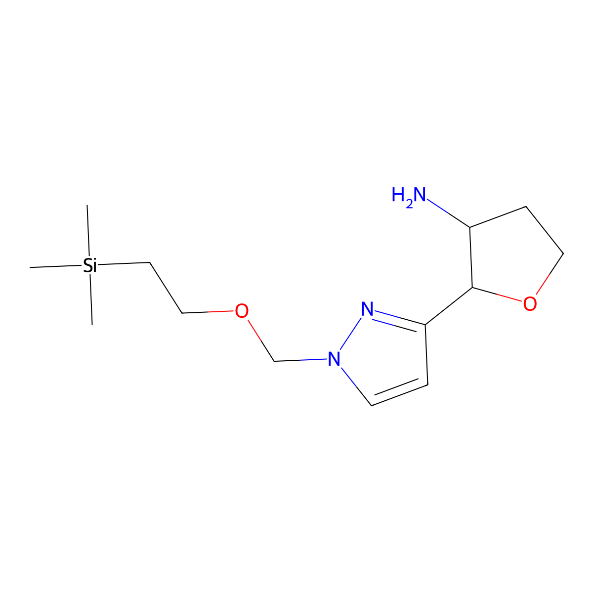(2R,3R)-2-(1-{[2-(trimethylsilyl)ethoxy]methyl}-1H-pyrazol-3-yl)oxolan-3-amine molecular structure, CAS 2059912-71-7