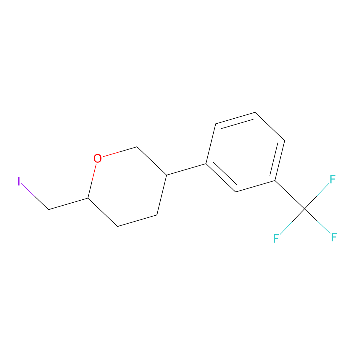 (2S,5R)-2-(Iodomethyl)-5-[3-(trifluoromethyl)phenyl]oxane molecular structure, CAS 2059913-55-0