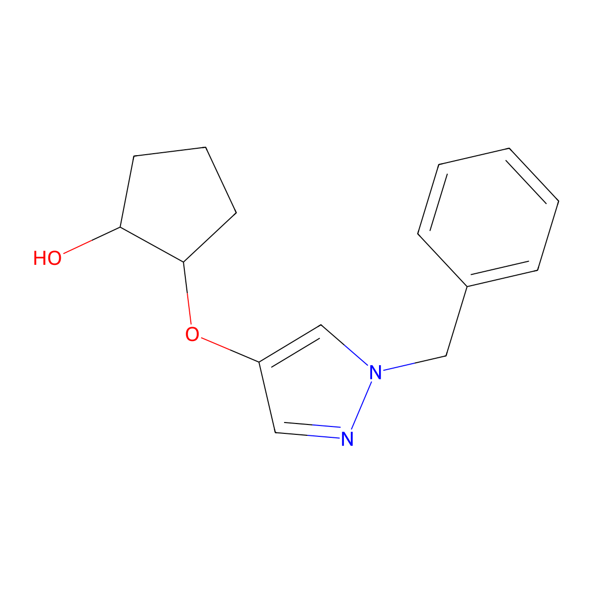 (1R,2R)-2-[(1-Benzyl-1H-pyrazol-4-yl)oxy]cyclopentan-1-ol molecular structure, CAS 2059913-56-1