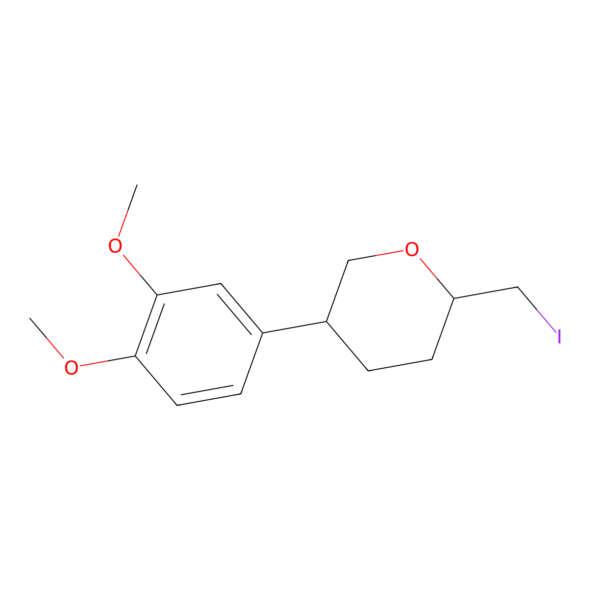 (2S,5R)-5-(3,4-Dimethoxyphenyl)-2-(iodomethyl)oxane molecular structure, CAS 2059913-62-9
