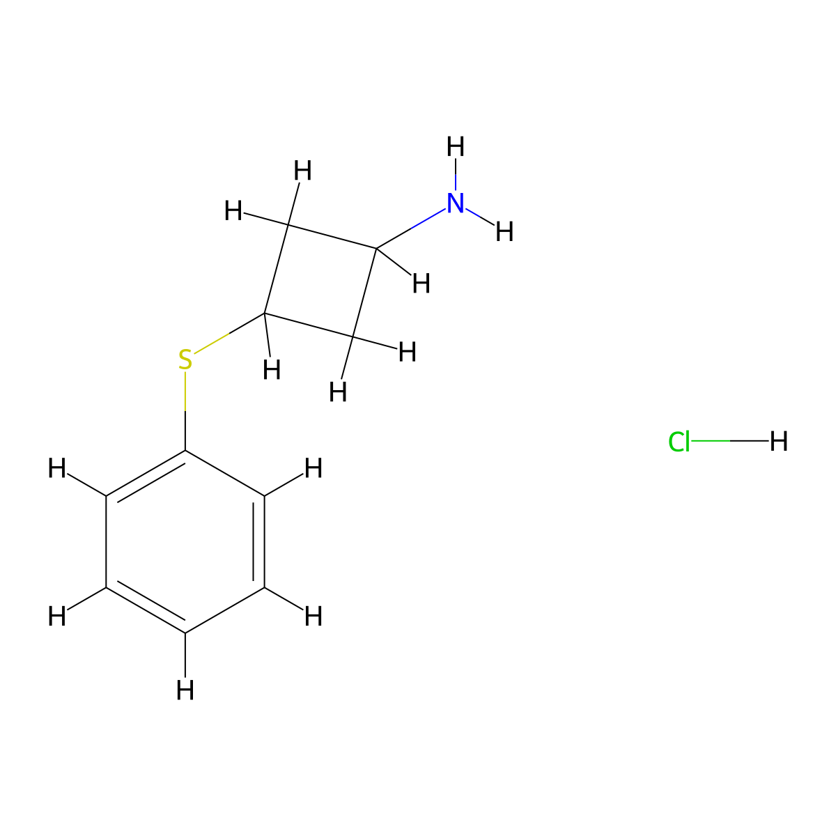 Rac-(1r,3r)-3-(phenylsulfanyl)cyclobutan-1-amine hydrochloride molecular structure, CAS 2059913-79-8