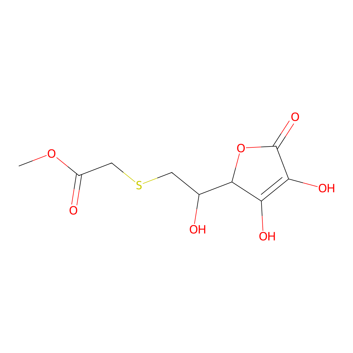 Methyl 2-{[(2R)-2-[(2R)-3,4-dihydroxy-5-oxo-2,5-dihydrofuran-2-yl]-2-hydroxyethyl]sulfanyl}acetate molecular structure, CAS 2059914-60-0