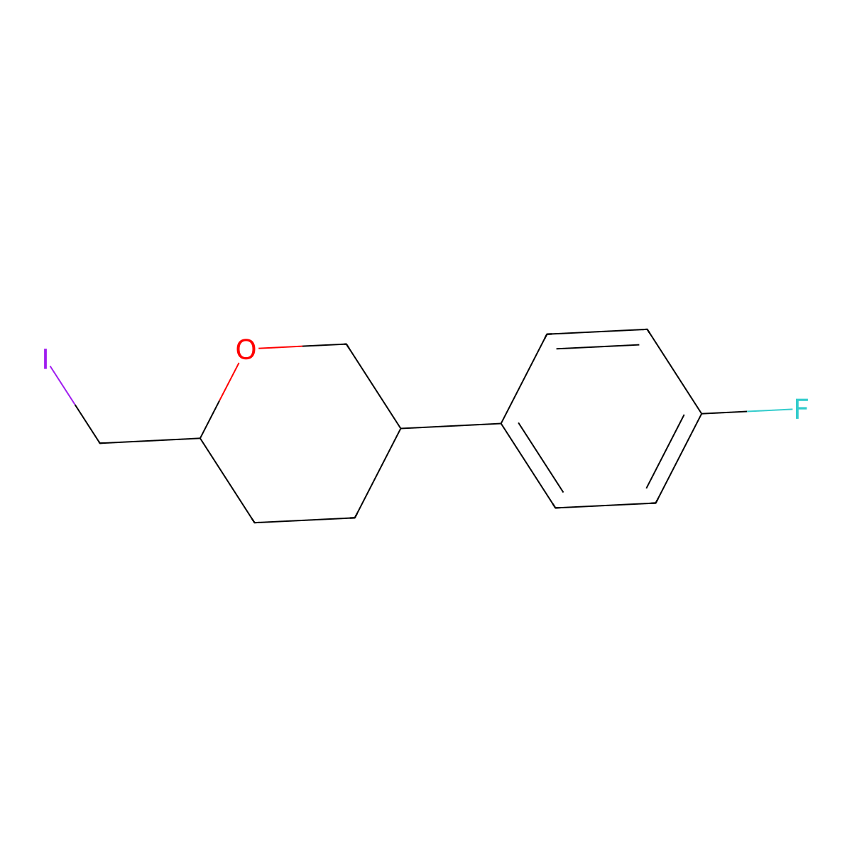(2S,5R)-5-(4-Fluorophenyl)-2-(iodomethyl)oxane molecular structure, CAS 2059914-98-4
