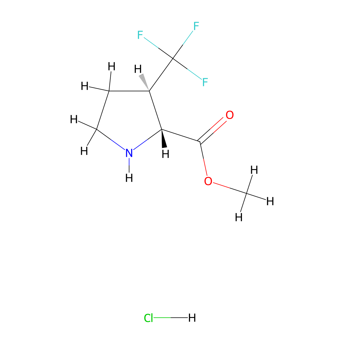 rac-methyl (2R,3R)-3-(trifluoromethyl)pyrrolidine-2-carboxylate hydrochloride molecular structure, CAS 2059915-32-9