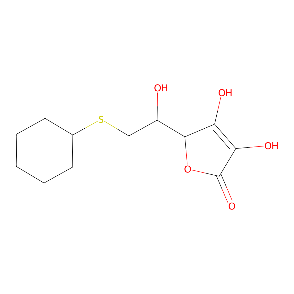 (5R)-5-[(1R)-2-(Cyclohexylsulfanyl)-1-hydroxyethyl]-3,4-dihydroxy-2,5-dihydrofuran-2-one molecular structure, CAS 2059917-16-5