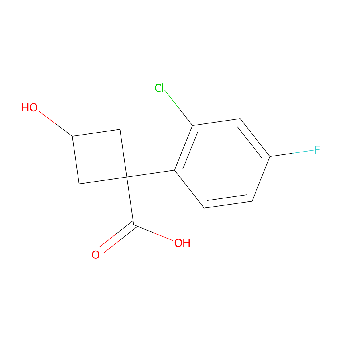 1-(2-Chloro-4-fluorophenyl)-3-hydroxycyclobutane-1-carboxylic acid molecular structure, CAS 2059917-40-5