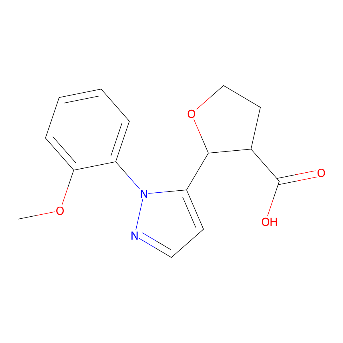rac-(2R,3R)-2-[1-(2-methoxyphenyl)-1H-pyrazol-5-yl]oxolane-3-carboxylic acid molecular structure, CAS 2059917-80-3
