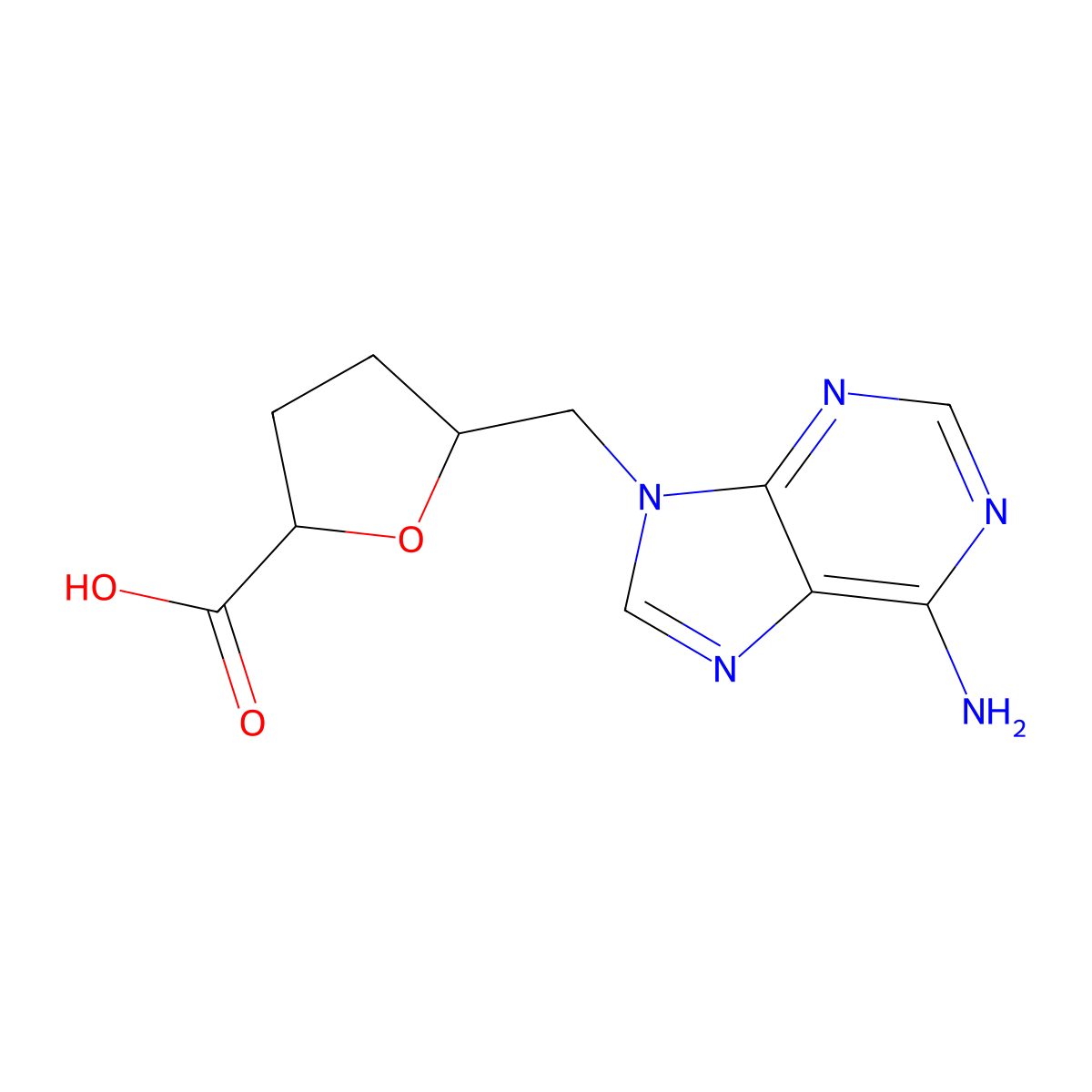 (2R,5S)-5-[(6-amino-9H-purin-9-yl)methyl]oxolane-2-carboxylic acid molecular structure, CAS 2059917-81-4