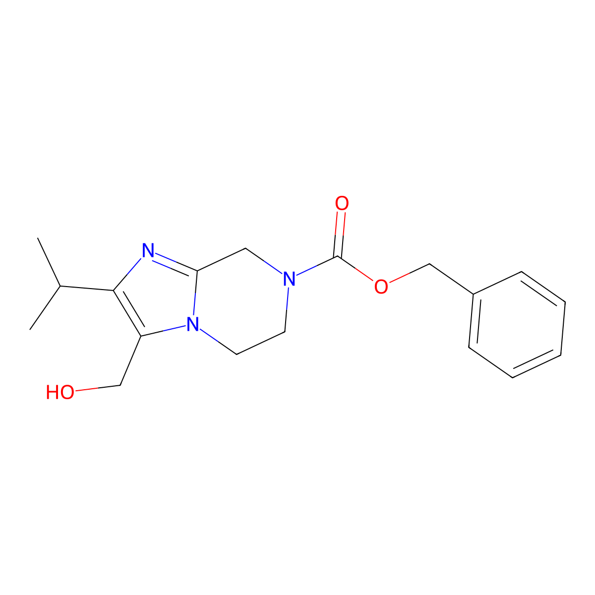 Benzyl 3-(hydroxymethyl)-2-(propan-2-yl)-5H,6H,7H,8H-imidazo[1,2-a]pyrazine-7-carboxylate molecular structure, CAS 2059926-70-2