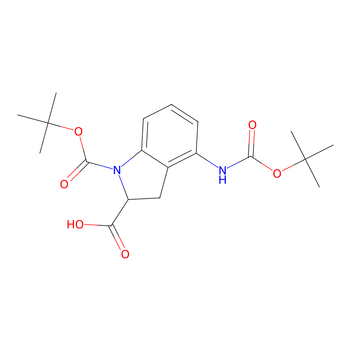 1-[(tert-Butoxy)carbonyl]-4-{[(tert-butoxy)carbonyl]amino}-2,3-dihydro-1H-indole-2-carboxylic acid molecular structure, CAS 2059926-80-4