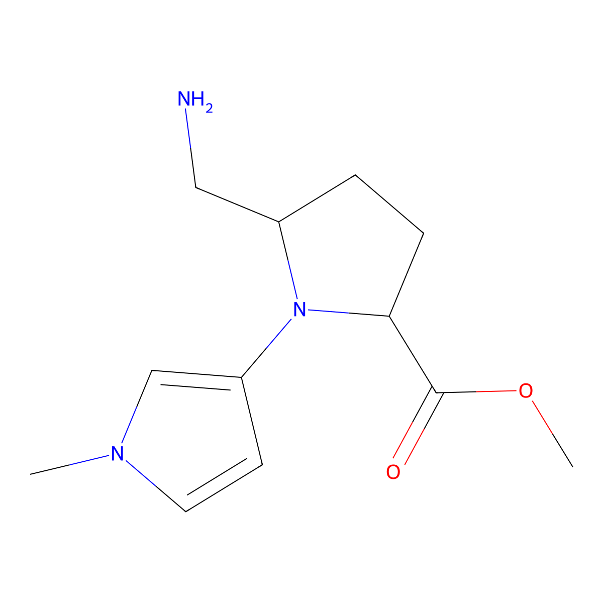 Methyl 5-(aminomethyl)-1-(1-methyl-1H-pyrrol-3-yl)pyrrolidine-2-carboxylate molecular structure, CAS 2059926-92-8