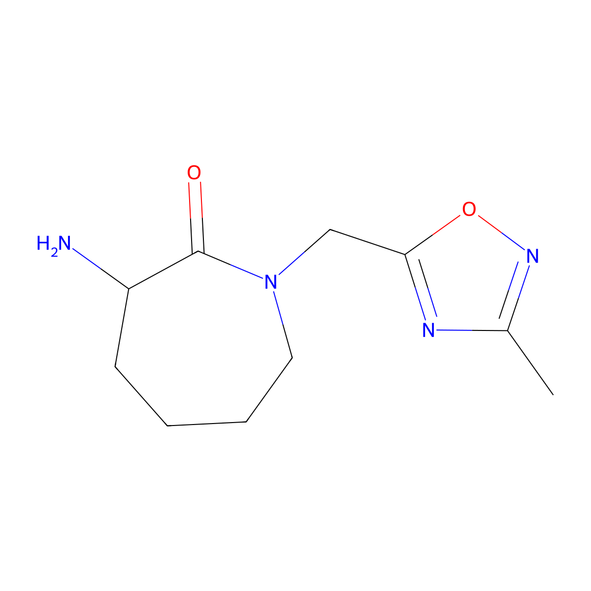 3-Amino-1-[(3-methyl-1,2,4-oxadiazol-5-yl)methyl]azepan-2-one molecular structure, CAS 2059926-96-2