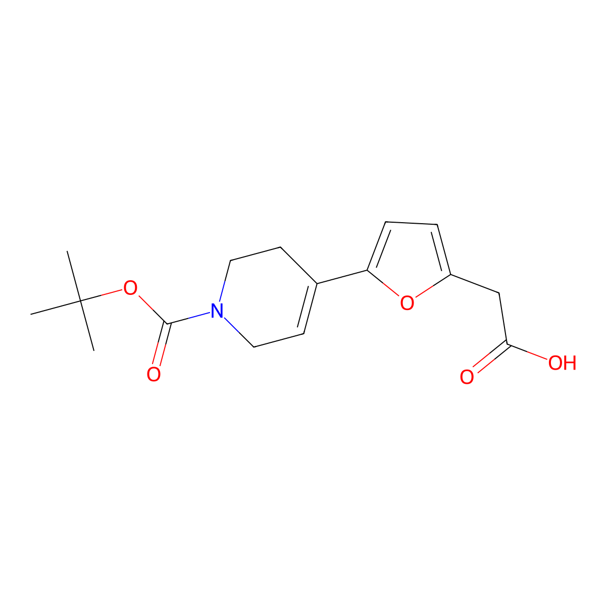 2-(5-{1-[(Tert-butoxy)carbonyl]-1,2,3,6-tetrahydropyridin-4-yl}furan-2-yl)acetic acid molecular structure, CAS 2059927-04-5