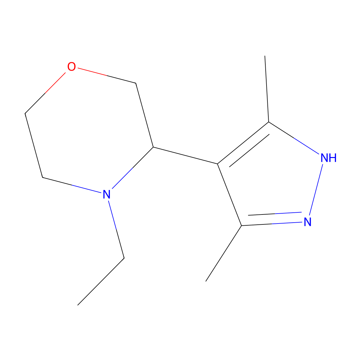 3-(3,5-Dimethyl-1H-pyrazol-4-yl)-4-ethylmorpholine molecular structure, CAS 2059927-18-1