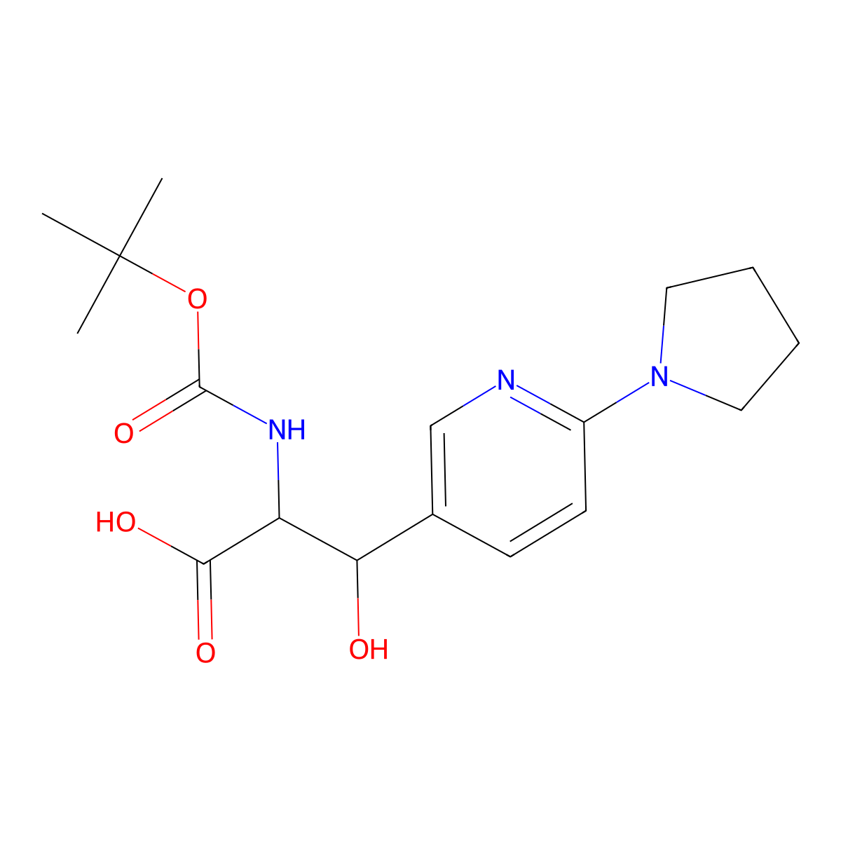 2-{[(Tert-butoxy)carbonyl]amino}-3-hydroxy-3-[6-(pyrrolidin-1-yl)pyridin-3-yl]propanoic acid molecular structure, CAS 2059927-41-0