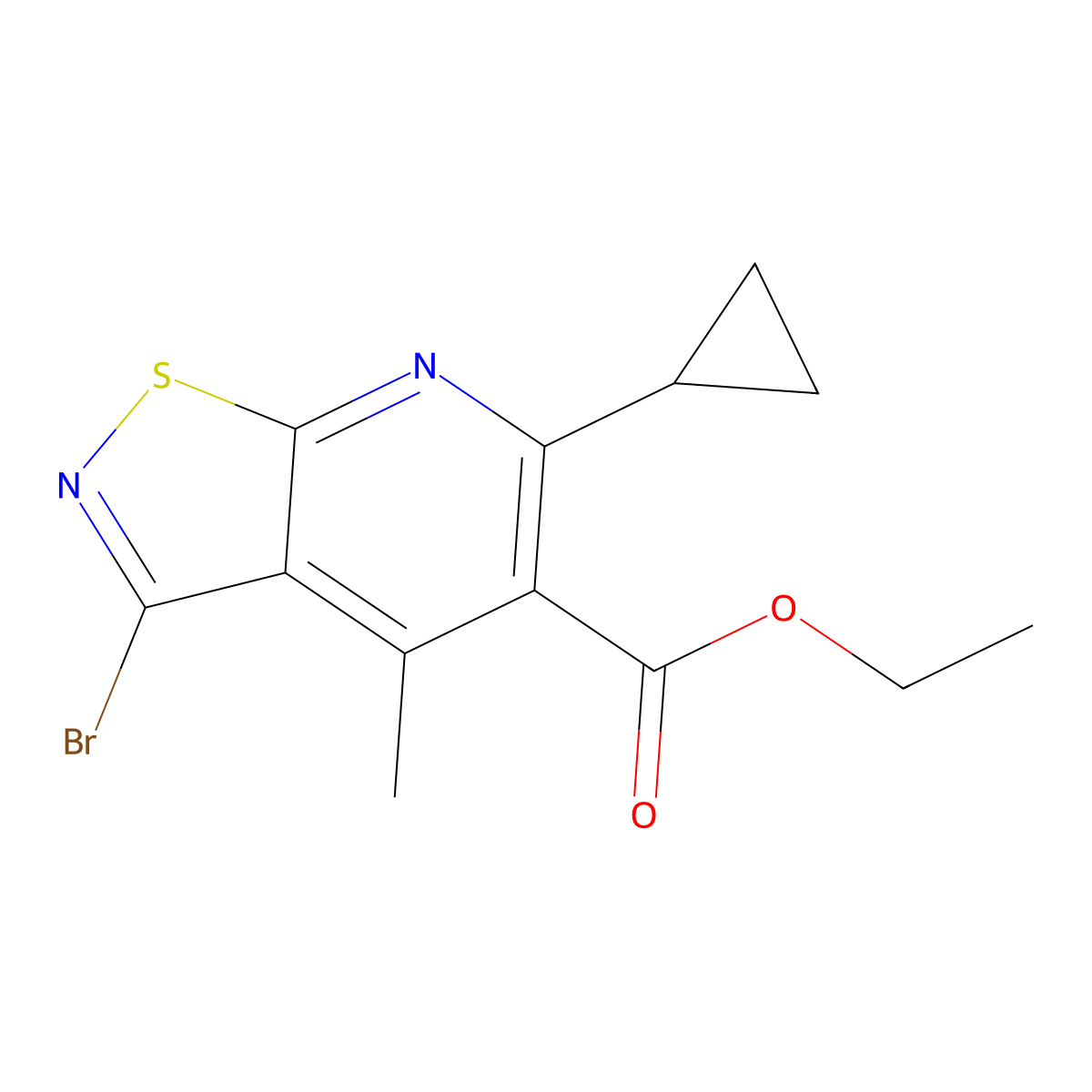 Ethyl 3-bromo-6-cyclopropyl-4-methyl-[1,2]thiazolo[5,4-b]pyridine-5-carboxylate molecular structure, CAS 2059927-53-4