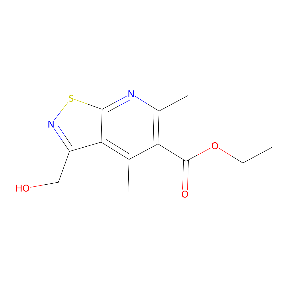 Ethyl 3-(hydroxymethyl)-4,6-dimethyl-[1,2]thiazolo[5,4-b]pyridine-5-carboxylate molecular structure, CAS 2059927-63-6