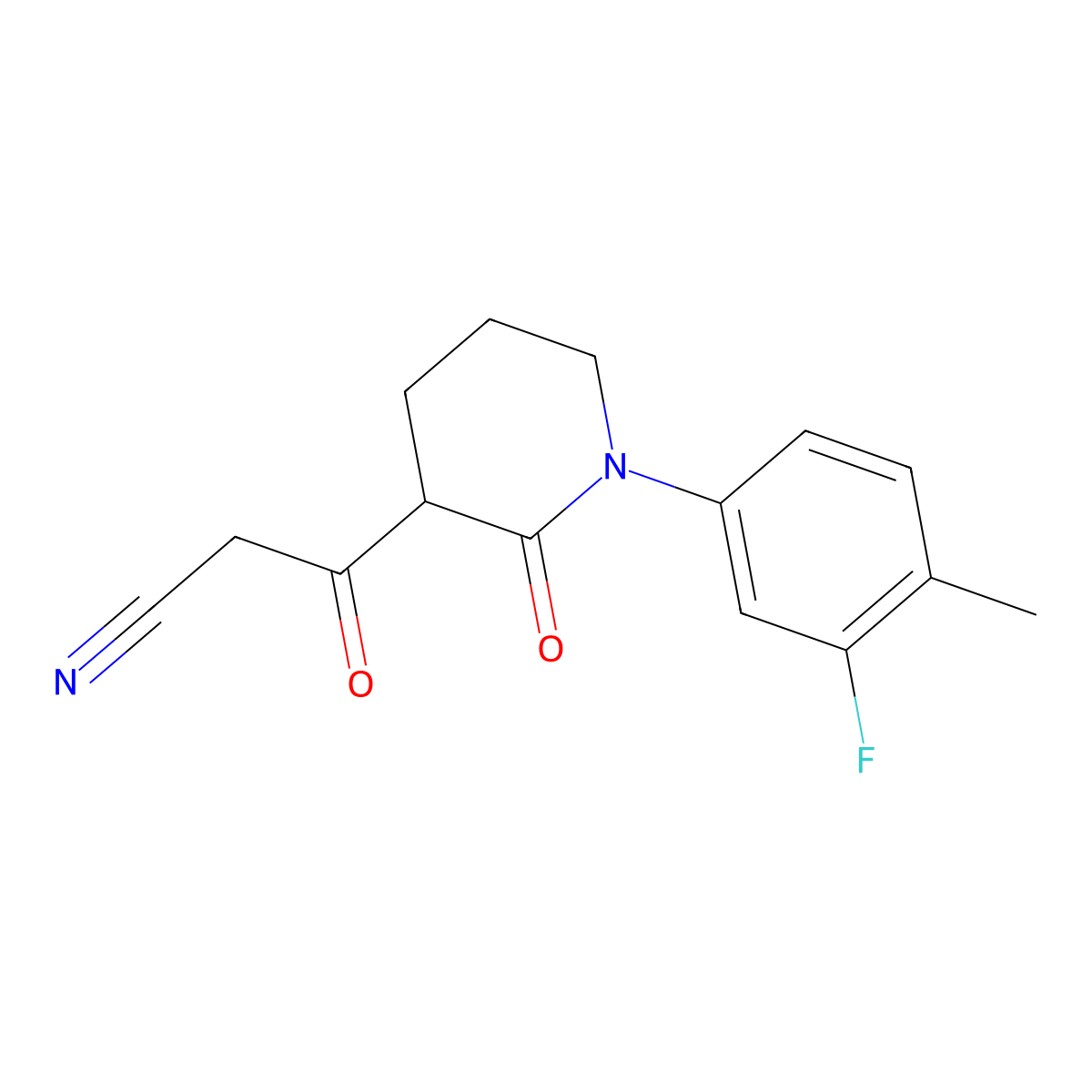 3-[1-(3-Fluoro-4-methylphenyl)-2-oxopiperidin-3-yl]-3-oxopropanenitrile molecular structure, CAS 2059927-73-8