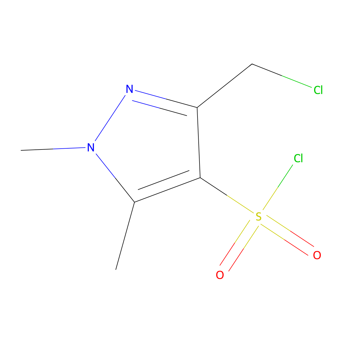 3-(chloromethyl)-1,5-dimethyl-1H-pyrazole-4-sulfonyl chloride molecular structure, CAS 2059927-80-7