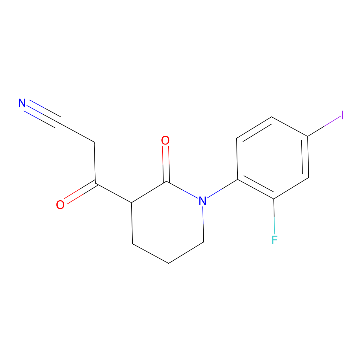 3-[1-(2-Fluoro-4-iodophenyl)-2-oxopiperidin-3-yl]-3-oxopropanenitrile molecular structure, CAS 2059927-85-2