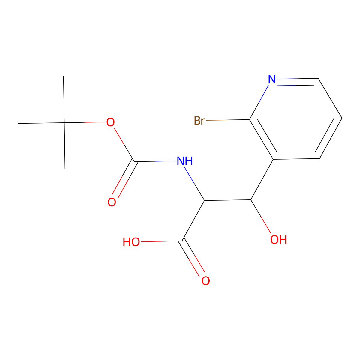 3-(2-Bromopyridin-3-yl)-2-{[(tert-butoxy)carbonyl]amino}-3-hydroxypropanoic acid molecular structure, CAS 2059927-87-4